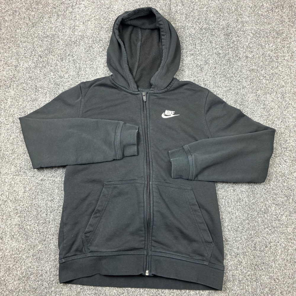 Nike Kids Boys Large Black Full Zip Fleece Hoodie Sweatshirt Embroidered Logo
